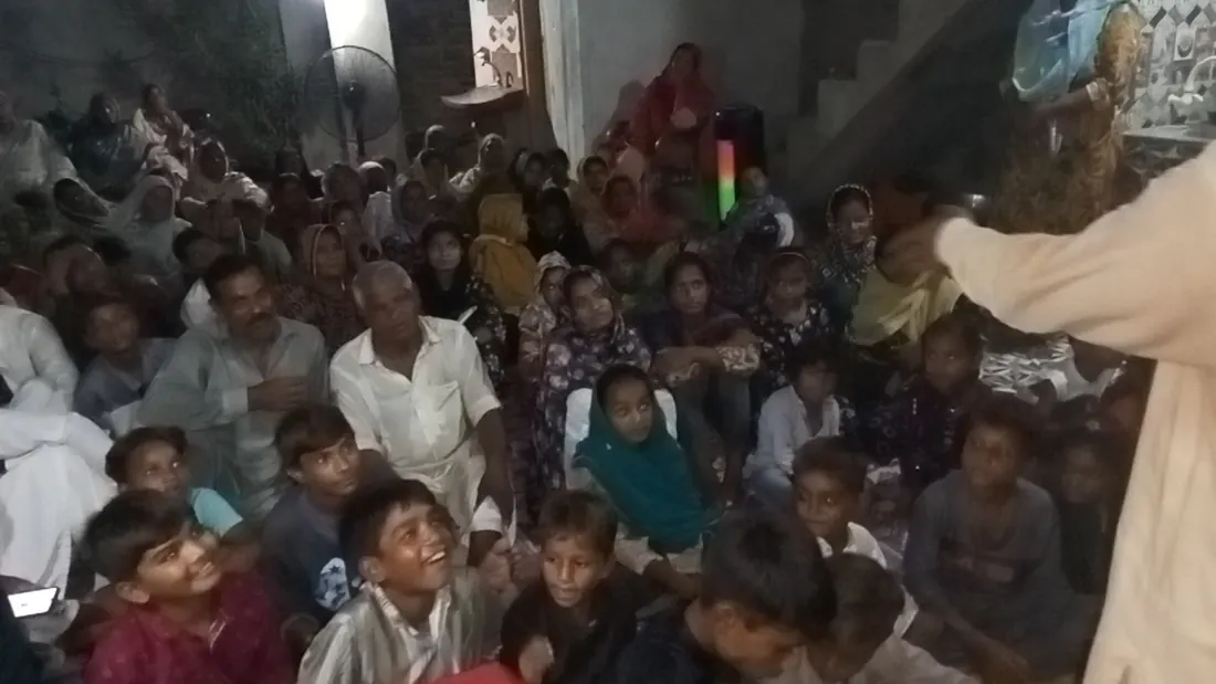Community gathered indoors